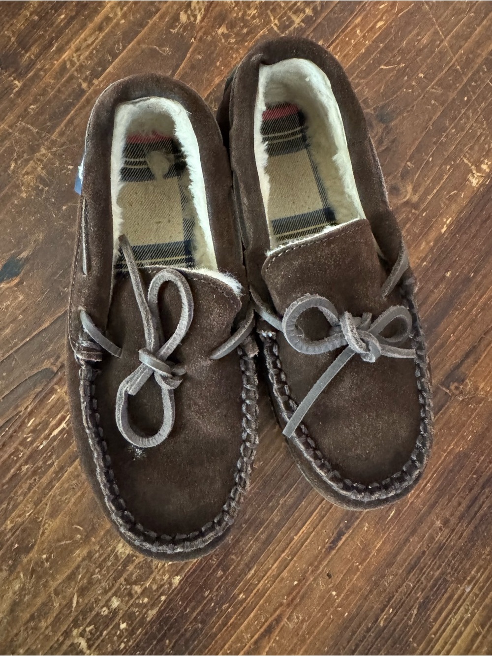 Vineyard Vines Kids Brown Suede Moccasin Slippers with Bow